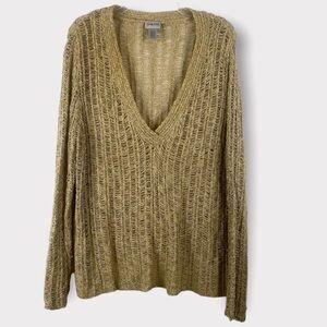 Chico’s Gold Open Weave V-neck Sweater Chico’s Size 2